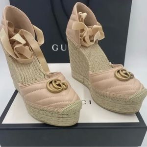 Gucci Skin Rose Logo Womens Espadrilles Wedges 36.6 NEW
